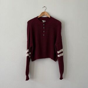 American Eagle Henley Crop Sweater Collegiate